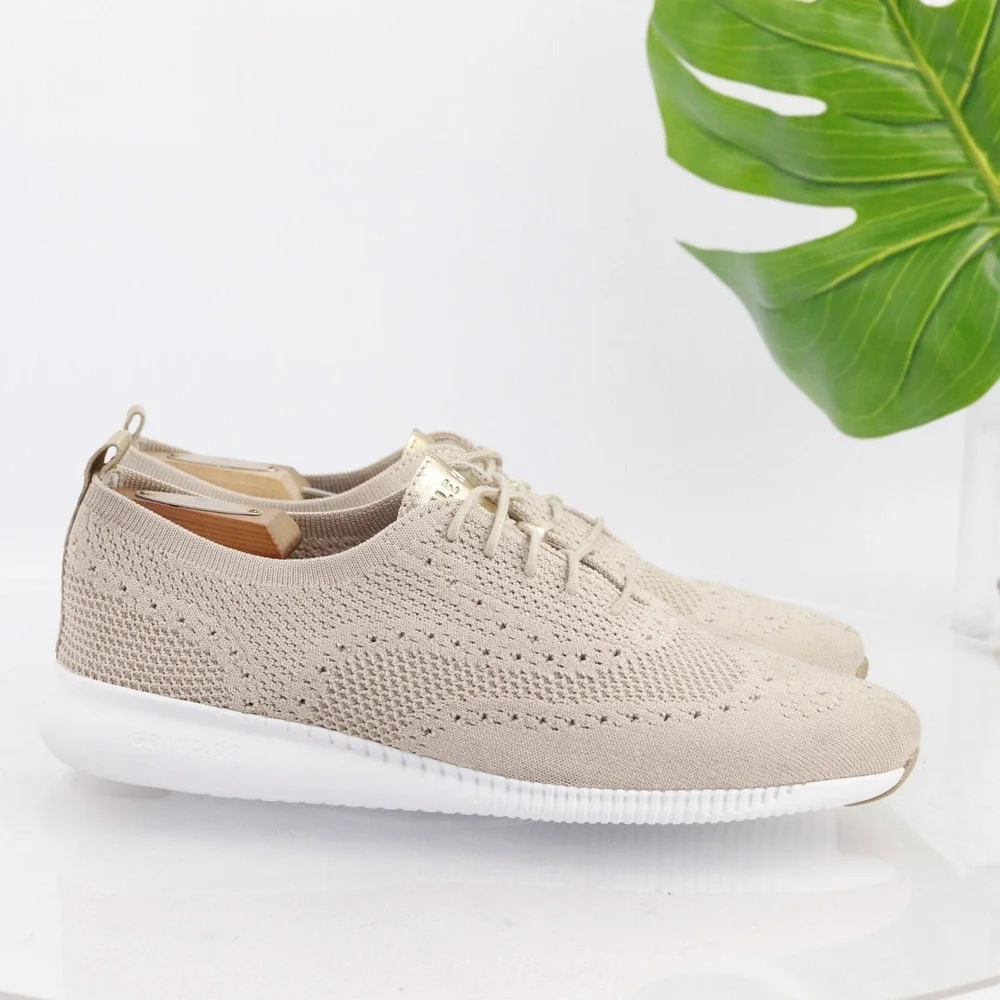Cole Haan Womens 2.Zerogrand Oxford Shoes Size 11 Tan Knit Wingtip Sneaker Comfy